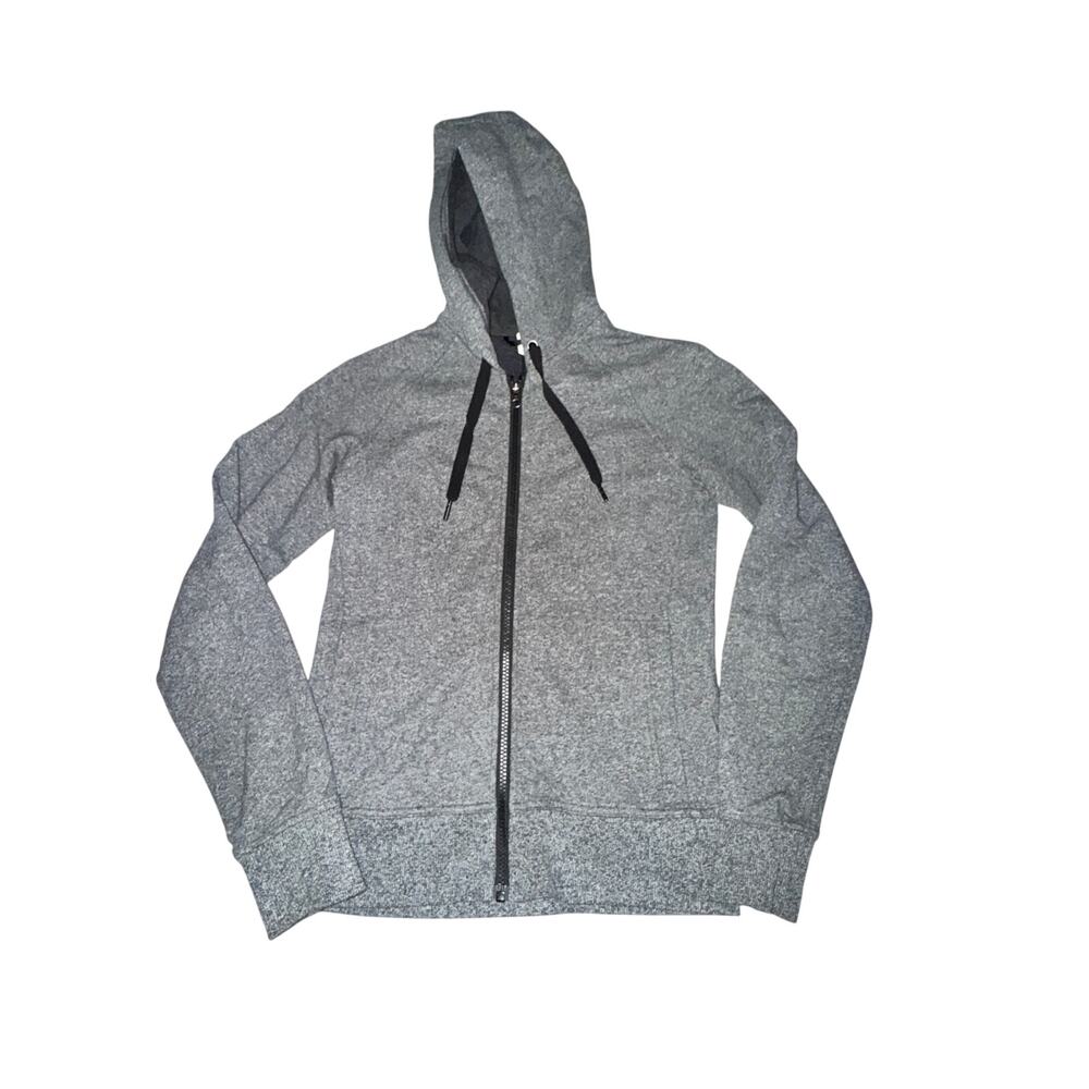 Lululemon Split Hoodie Womens Sz 2 Heathered Speckled Black Stretch French Terry